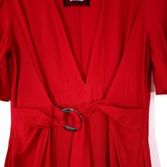 REFORMATION Melanie Belted Wrap Short Sleeve Plunging Midi Dress Cherry Red 2 - Picture 3 of 11
